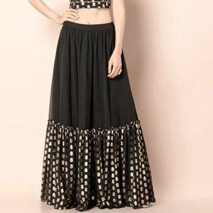 NAVY BLUE Floral Tiered Lehenga Skirt, Size Medium, NWT